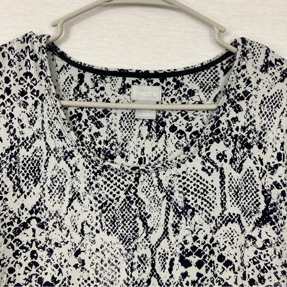 Chico's Black White Round Neck Ultra Soft Stretch Long Sleeve Top Large - Picture 3 of 8